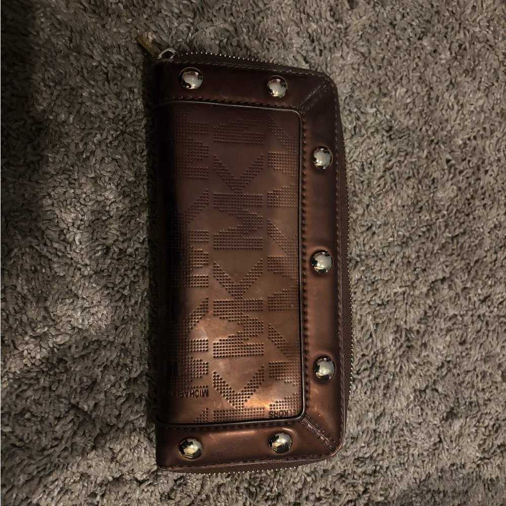 Michael Kors Dark Brown Studded Zip Wallet